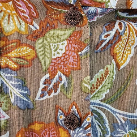 Hawaiian‎ Palm Colorful Floral Short Sleeve Collared Casual Button Up Women 2XL - Picture 6 of 7